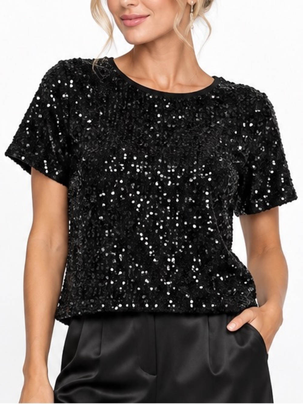 NWT BRAX Caelen Black Velvet Sequin Party Top Size EU 36/US Size Small